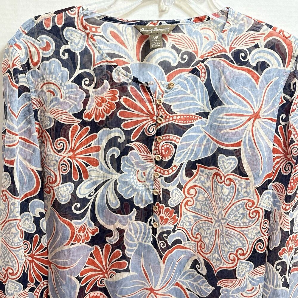 Tommy Bahama Women’s Silk Peasant Top Floral Beach - Picture 2 of 7